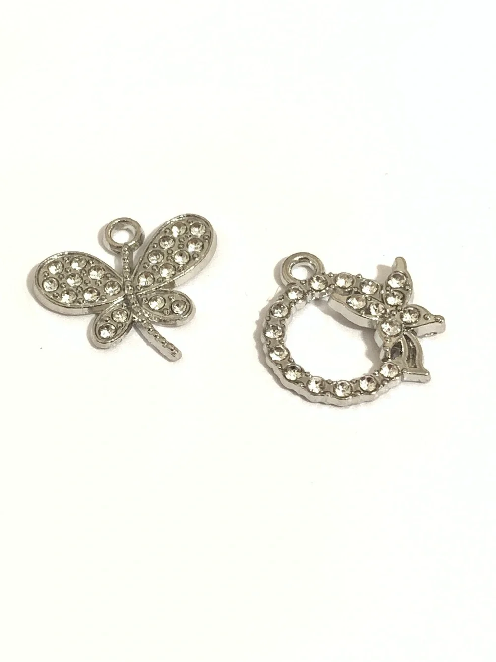Delicate Silver Crystal Butterfly Charm Set
